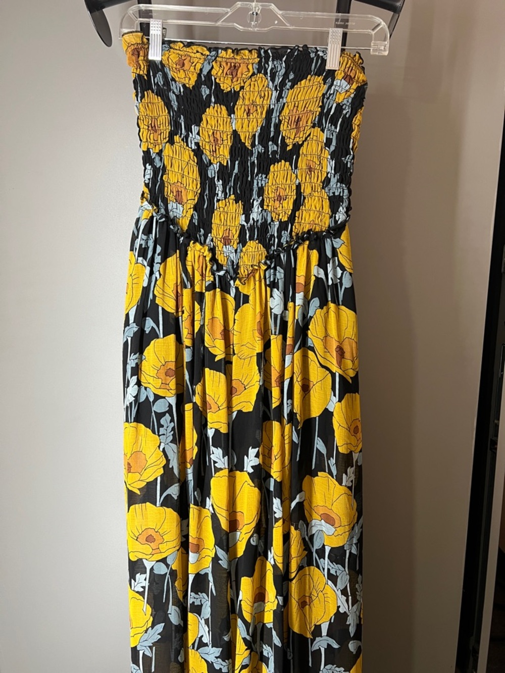 Free People Black Strapless Jumpsuit with Yellow Floral Print
